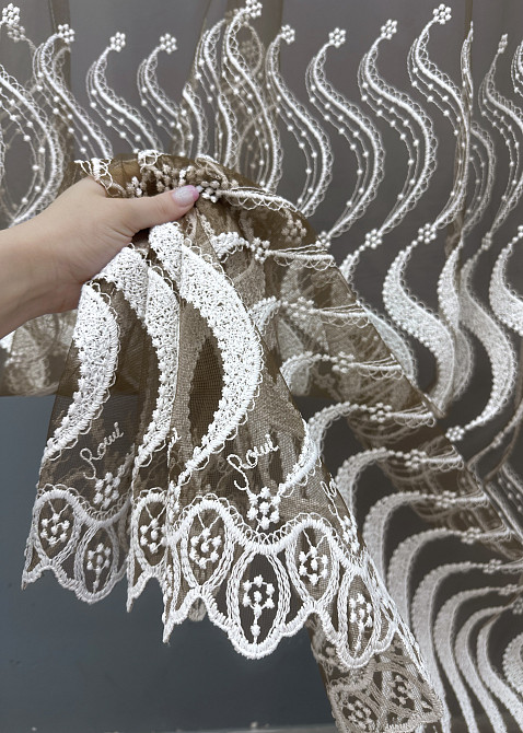 Тюль VR-Textil 1766т Фатин «Омбре» с вышивкой и люрексом Какао с белым 300х270 см (42-0772) Киев - изображение 5