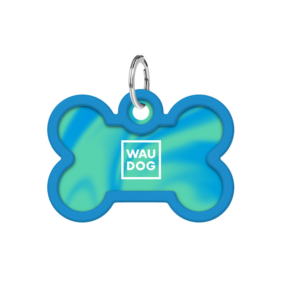 Адресник для собак і котів металевий WAUDOG Smart ID з QR паспортом, малюнок "Градієнт блакитний", кістка, Д 40 мм, Ш 28 мм Київ - фото 2