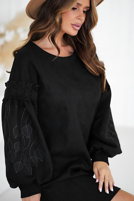 Женское замшевое платье с вышивкой 42-44, Черный Одесса - изображение 2