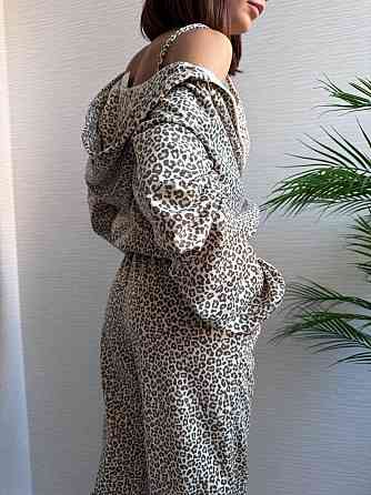 Жіночий леопардовий костюм-трійка з подвійним капюшоном двонитка Беж, 42/44 Одеса