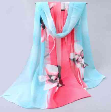 Женский шарфик с цветами, розовый + голубой - размер шарфика приблизительно 150*48см, шифон Киев