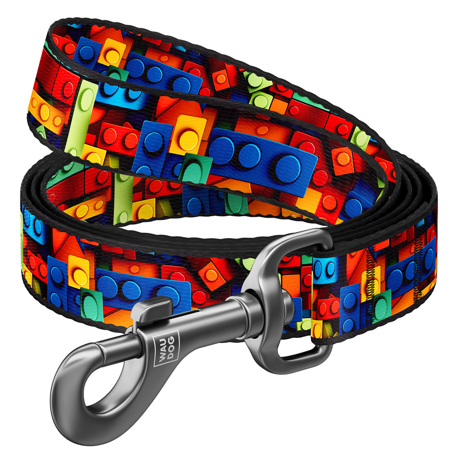 Повідець для собак нейлоновий WAUDOG Nylon, малюнок "Блоки", L-XXL, Ш 25 мм, Дов 200 см Коломия - фото 1