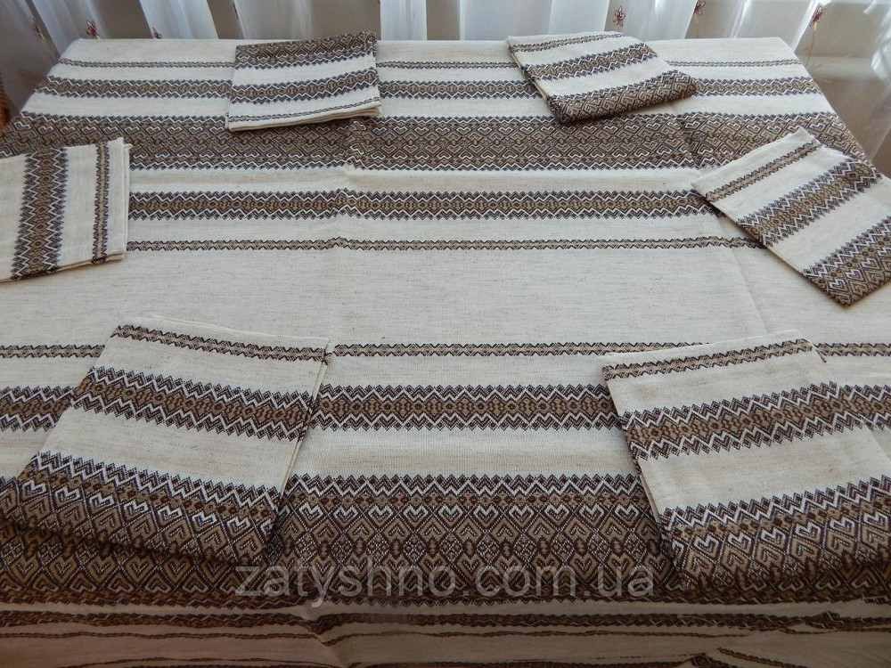 Кавова скатертина вишита на льону та серветки Київ - фото 2