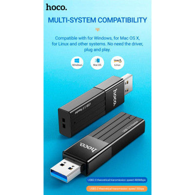 Зчитувач флеш-карт HOCO USB3.0 to microSD, microSDHC, microSDXC, SD, SDHC, SDXC, HB20 Black (6931474735218) Вінниця - фото 9