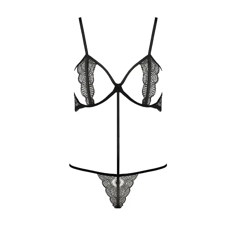 Комплект білизни Passion Exclusive QUENTRIS BIKINI L/XL, black, стрінги і напіввідкритий ліф Львів - фото 5