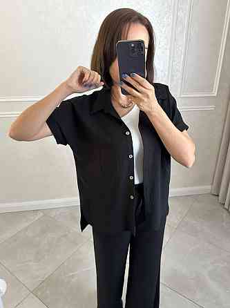 Жіноча легка базова сорочка з коротким рукавом на ґудзиках американський креп Чорний, 50/52 Одеса