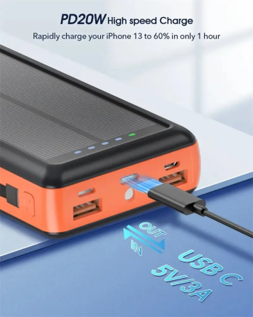 Зарядное устройство на солнечных батареях Powerbank 619S 20000mAh с фонариком и быстрой зарядкой Винница