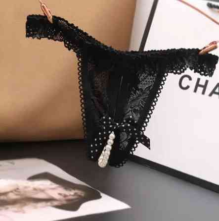 Трусики з намистинками чорні - розмір універсальний, резинка до 84см Київ