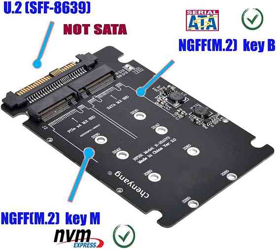 Адаптер-перетворювач 2в1 NFHK N-2510V3 для комбінованого жорсткого диска M.2 NVME/NGFF SATA SSD на U.2 SFF-8639 Луцк