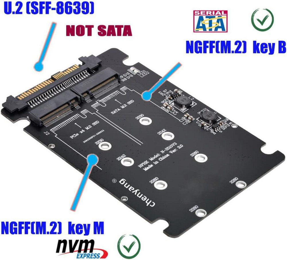 Адаптер-перетворювач 2в1 NFHK N-2510V3 для комбінованого жорсткого диска M.2 NVME/NGFF SATA SSD на U.2 SFF-8639 Луцк - изображение 2