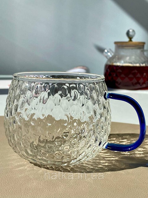 Кухоль чашка Olens "Драго" 430 мл 8030-264 прозорий із синьою ручкою Київ - фото 2