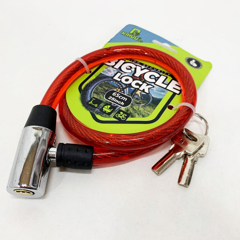 Замок велосипедний 185, 12*65 тросовий, 2 ключі. Колір: червоний DZ-82 Львів - фото 3