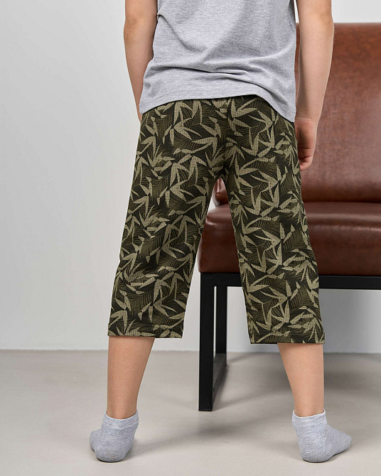 Комплект з капрі підлітковий Nicoletta — листя на шортах — Family look тато/син 89906 8-9, Сірий Київ - фото 6