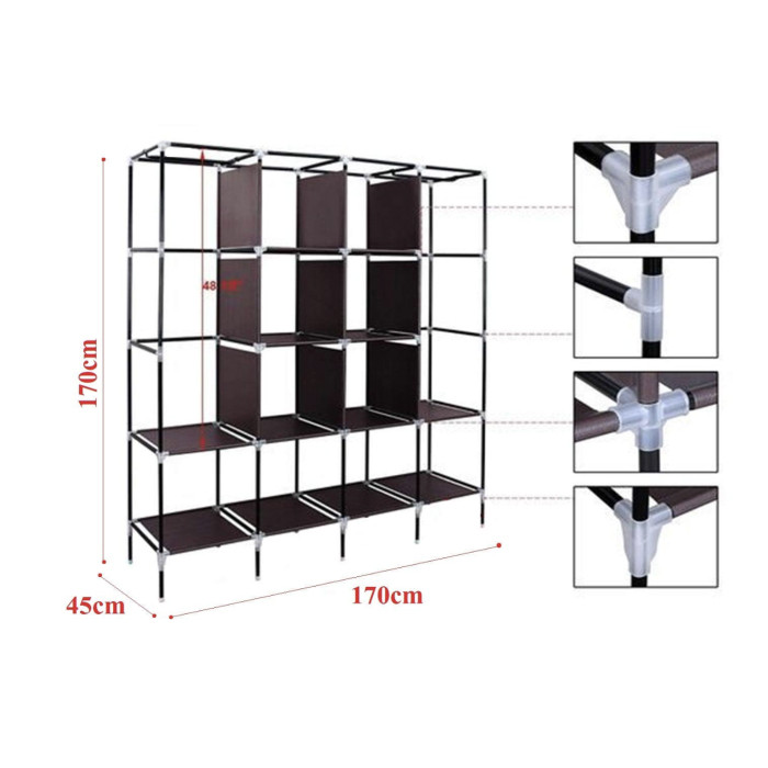 Тканевый шкаф для белья 170*45*170см Storage Rack, Каркасный шкаф для одежды Органайзер вещей WG-13 Львов - изображение 2