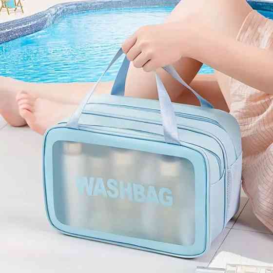 Косметичка из искусственной кожи на 2 отделения в ванную для сухих и влажных вещей, голубая Каменец-Подольский