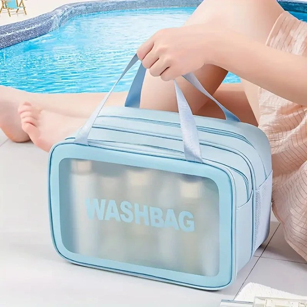 Косметичка зі штучної шкіри на 2 відділення у ванну для сухих і вологих речей, блакитна Кам'янець-Подільський - фото 6