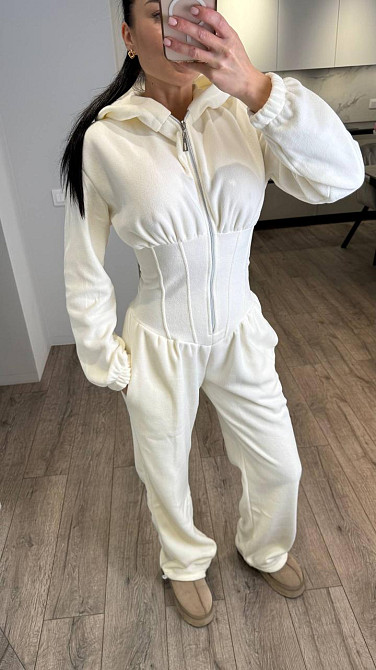 Жіночий стильний теплий корсетний комбінезон двосторонній фліс Молочний, 44/46 Одеса - фото 3