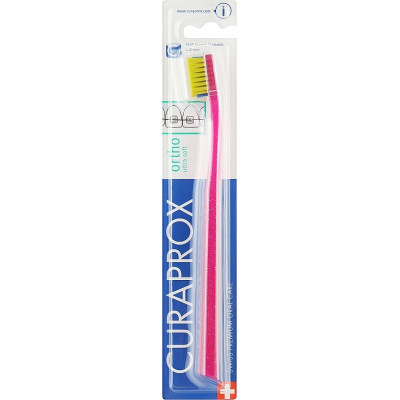 Зубная щетка Curaprox CS 5460 Ortho Ultra Soft Ультрамягкая ортодонтическая Розовая с салатовой щетиной (CS 5460 Ortho-10) Винница - изображение 1