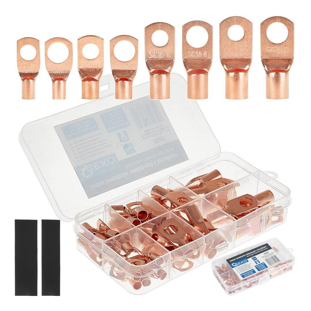 РемНабір мідних очкових конекторів з термоусадковими трубками "GeKo" комплект: 10 видів (8+2) -   140 штук Стрый - изображение 1