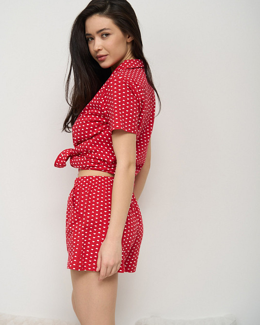 Женская пижама комплект красная с шортиками - мелкие сердечки Nicoletta 60199 XL Киев - изображение 4