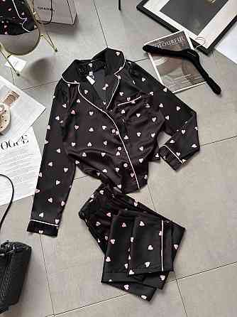 Женская стильная домашняя повседневная пижама шелк Черный, 42/44 Одесса