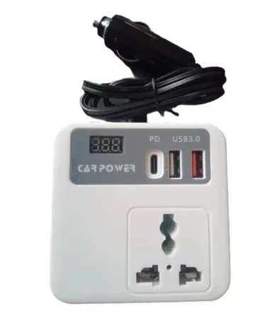 Автомобільний інвертор 12–220V з USB та Type-C PD, дисплей напруги, живлення від прикурювача Одеса