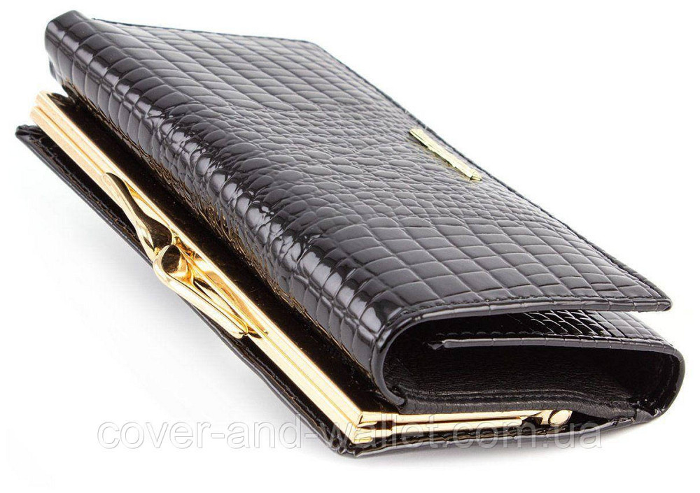 Черный лаковый женский кошелек на магнитах в три сложения Marco Coverna Киев - изображение 3