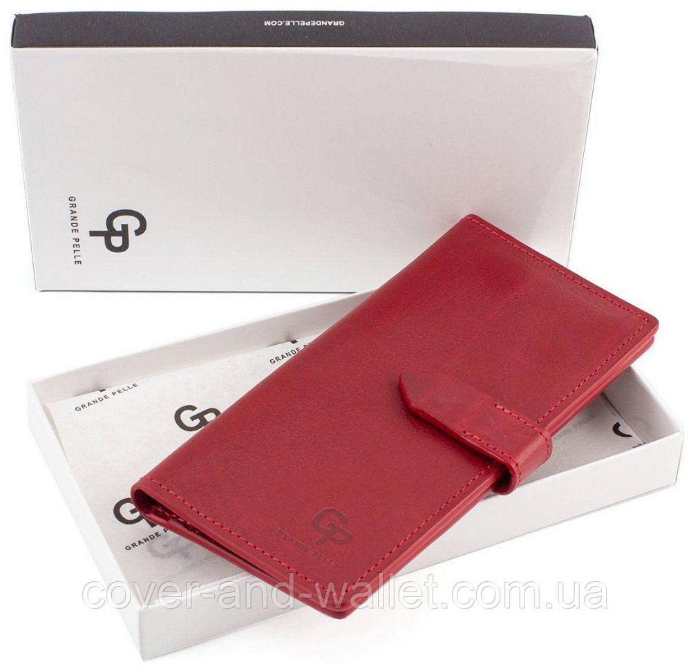 Стильный женский купюрник ручной роботы из гладкой кожи красного цвета Grande Pelle Киев - изображение 5