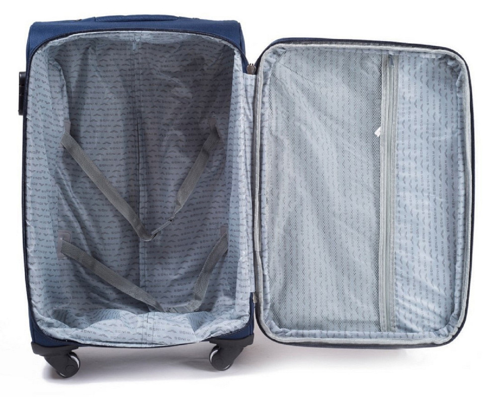 Чемодан тканевый WINGS 1708 большой с улыбкой 4 колеса 75 см Темно-синий Киев - изображение 5