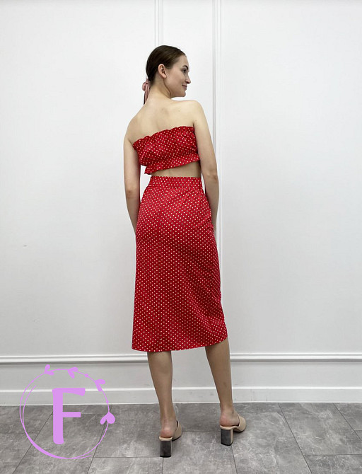 Летний женский топ с рюшами «Ruffie» 46, Червоний, В горошок Киев - изображение 2