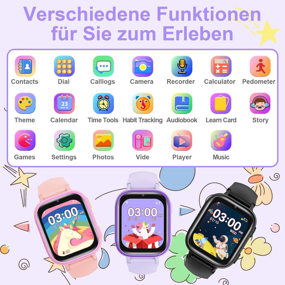 Детские смарт-часы со звонками, играми, аудиокнигами, сказками, учебными карточками, фиолетовый, на подарок Киев - изображение 4