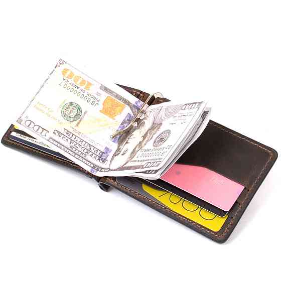 Вінтажний шкіряний затиск для грошей GRANDE PELLE 11473 Коричневий Київ