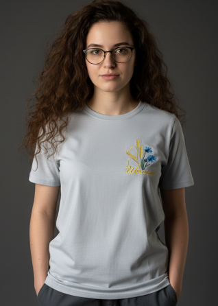 Жіноча серенька вишита футболка вишиванка з Українським квітковим орнаментом M Київ