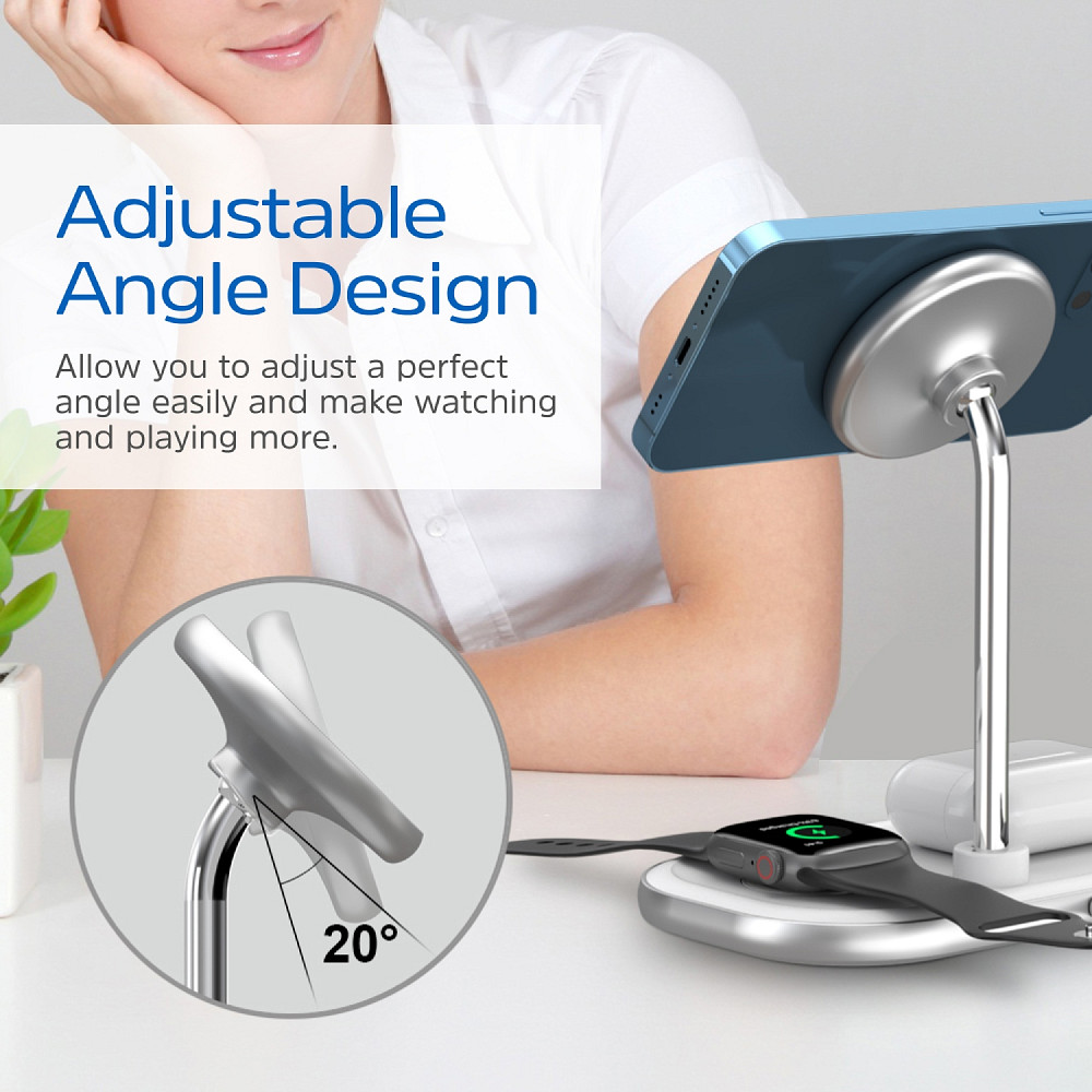 Зарядний пристрій 15W 3-in-1 Magnetic Wireless Fast Charger white Energizer Винница - изображение 9