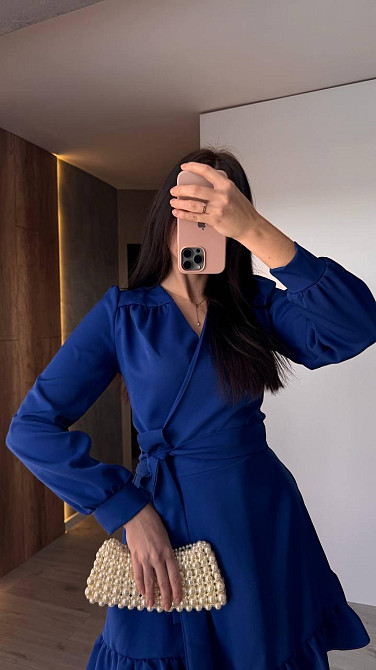 Жіноче романтичне плаття на запах костюмка Синій Одеса - фото 2