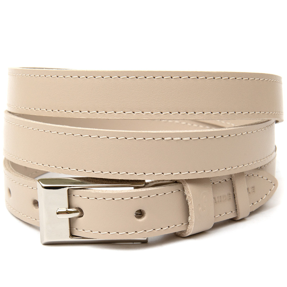 Тонкий шкіряний ремінь для жінок GRANDE PELLE 11447 Бежевий Київ - фото 8