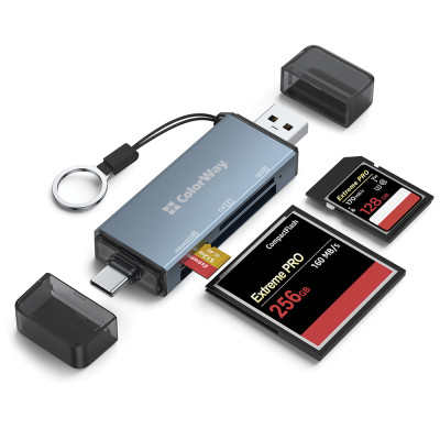 Зчитувач флеш-карт ColorWay USB 2.0/USB-C to CF/SD/MicroSD (CW-CR-01) Вінниця - фото 1