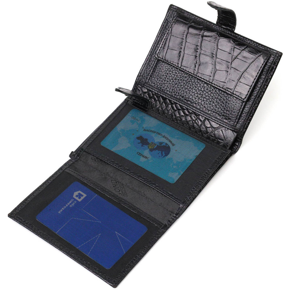 Фактурное портмоне для мужчин из натуральной кожи с тиснением под крокодила BOND 22057 Черный Киев - изображение 5