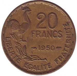 Монета 20 франков. 1950-52 год, Франция. 