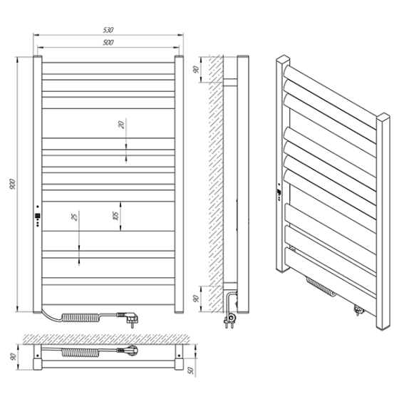 Електричний полотенцесушитель Laris Зебра Лавина ЧК10 500Х900 Е білий Київ
