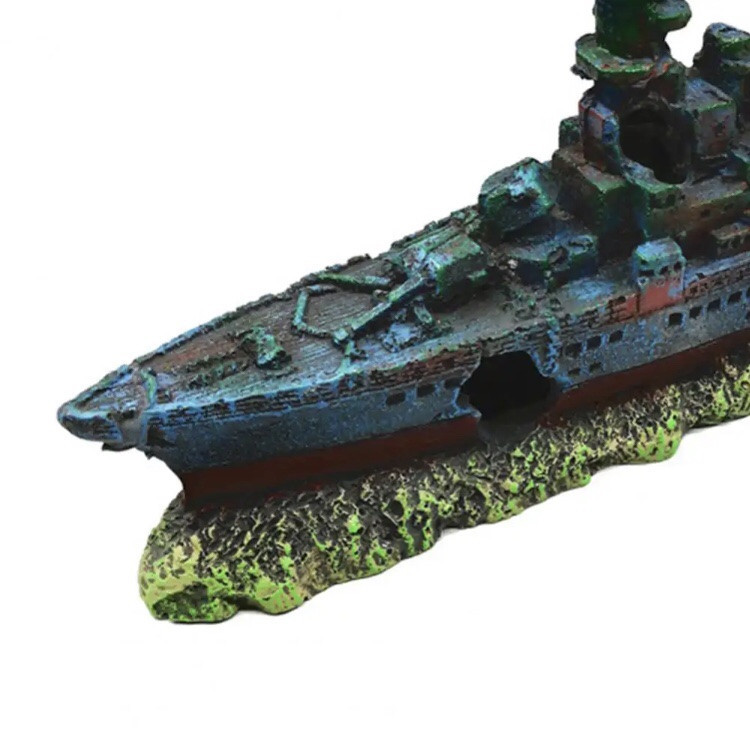 Декор для акваріума "Затонувший військовий корабль" , акваріумний пейзаж - розмір 22,5*11*4 см, смола, акваріумний декор Київ - фото 2