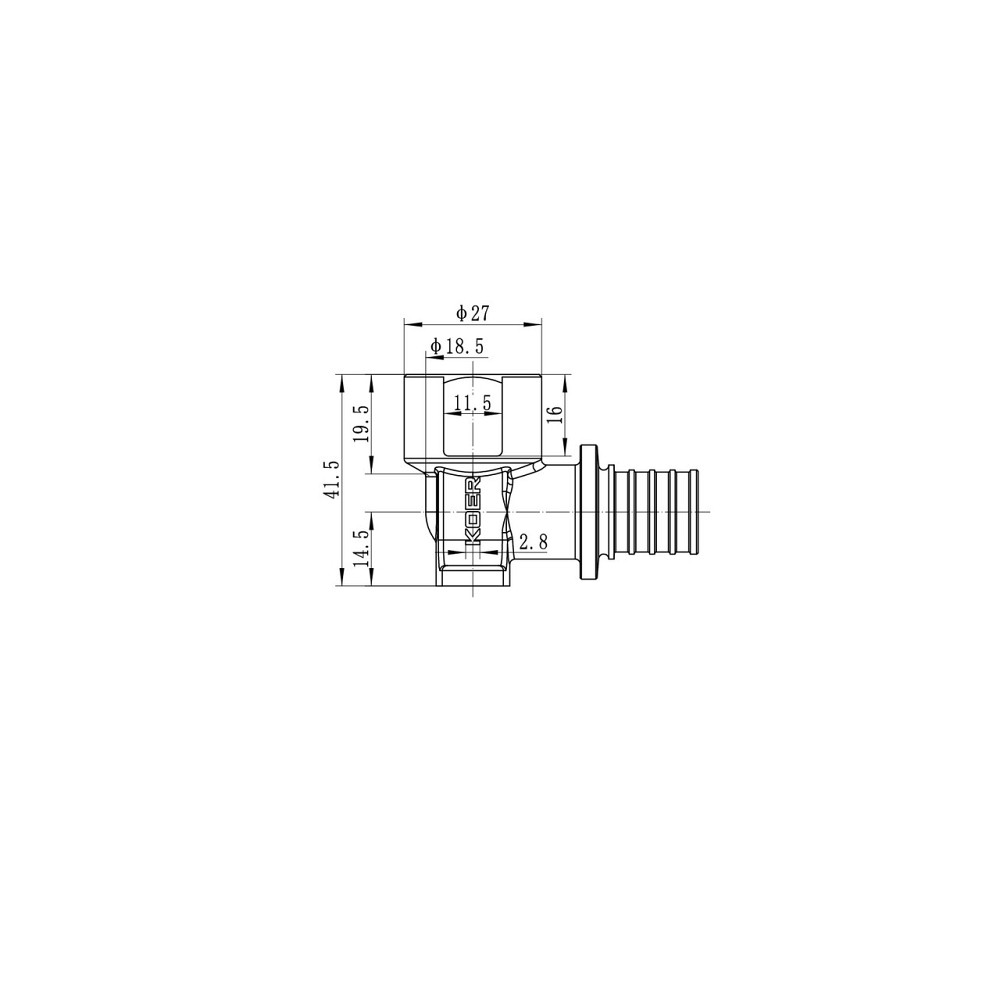 Уголок переходной настенный с ВР Koer KA.LW06F-20 - 20(2.8mm) x 1/2