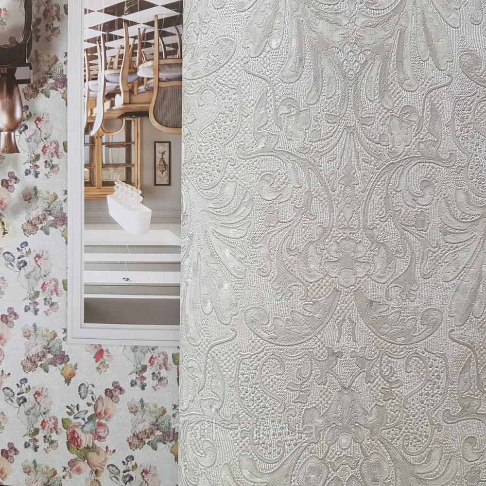 Обои метровые виниловые на флизелине Yuanlong Samsara метровые вензеля завитки структурные белые серые Киев - изображение 1