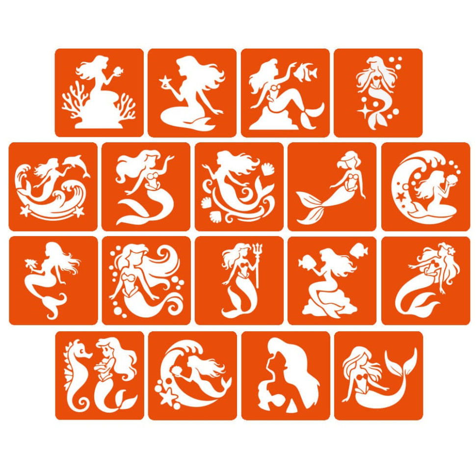 Набір трафаретів для біо-тату "Русалки" mermaids-5x5-18, 18 трафаретів Вінниця - фото 1