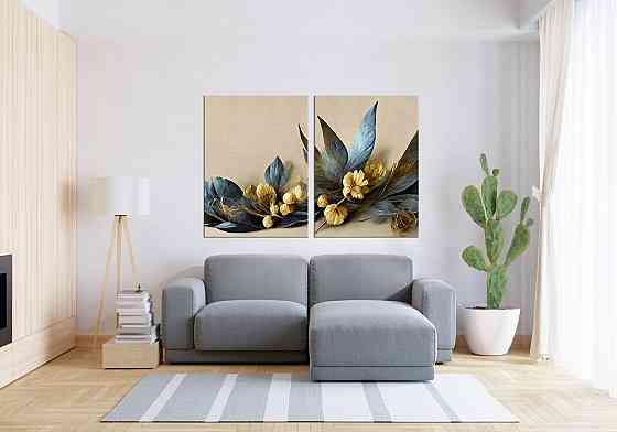 Модульная картина в гостиную / спальню Синьо-Жовті квіти    TLV-2_147 120х170  см Киев