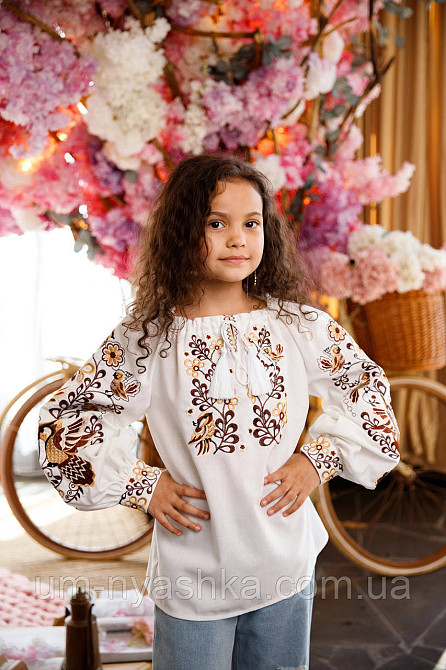 Дитяча вишиванка на натуральному полотні Зозулька біло-рожева Кривий Ріг - фото 6
