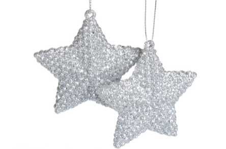 Набір ялинкових прикрас Зірка 2шт 7,5см срібло глітер БОНА ДИ Житомир