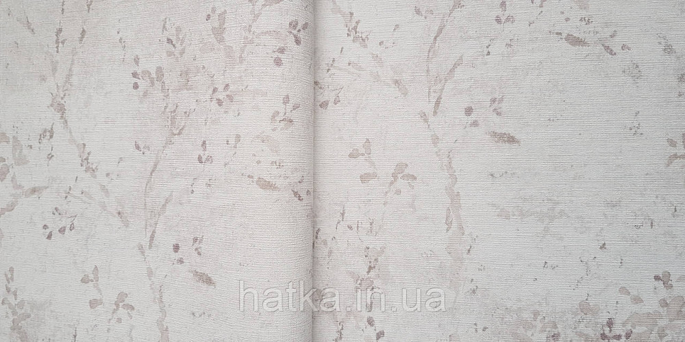 Шпалери вінілові на флізеліні AS creation Della Natura 1.06Х10 листя гілки розмите малюнок бежеві на білому Київ - фото 1