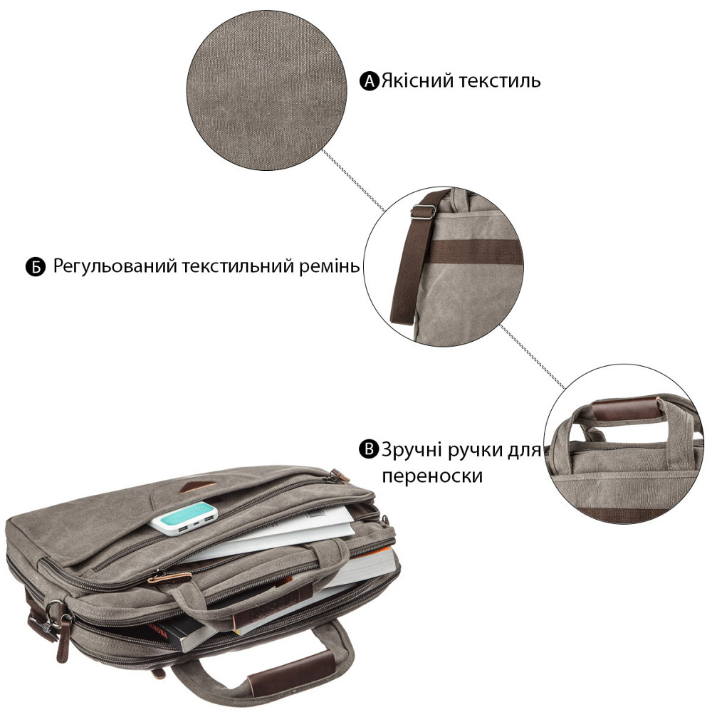 Сумка текстильна для ноутбука 15.6 Сіра (Vintage) Київ - фото 2