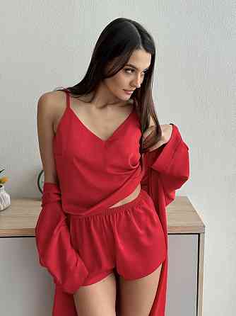 Піжама жіноча шовкова майка з шортами Червоний M/L Харків